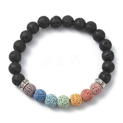 Dyed Natural Lava Rock Round Beaded Stretch Bracelets BJEW-TA00337-01-1