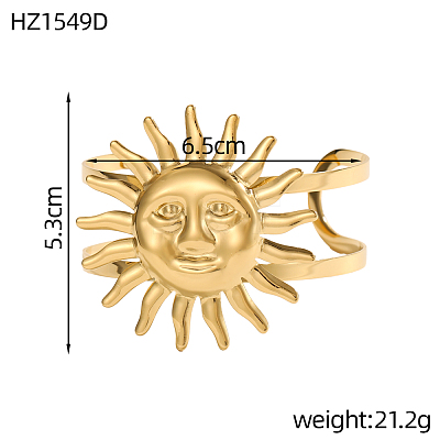Sun Shape 304 Stainless Steel Open Cuff Bangles STAS-OY011-44G-1