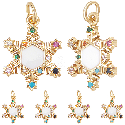 10Pcs Christmas Themed Brass Micro Pave Clear Cubic Zirconia Pendants ZIRC-BBC0002-87-1