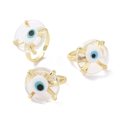 Lampwork Evil Eye Open Cuff Ring RJEW-C051-01G-09-1