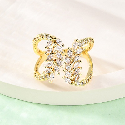 Brass Micro Pave Clear Cubic Zirconia Cuff Rings for Women RJEW-U047-02G-1