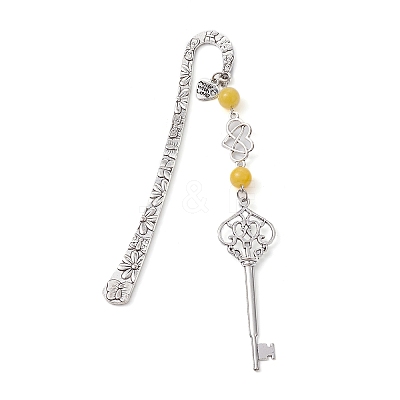 Mother's Day Key & Infinity Love Heart Pendant Bookmark with Natural Malaysia Jade AJEW-JK00259-03-1