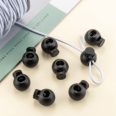 1-Hole Dyed Iron Spring Loaded Eco-Friendly Plastic Round Buckle Cord Toggle Lock Beans Stoppers for Sportwear Luggage Backpack Straps LS-X-FIND-E004-60B-18mm-1