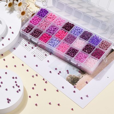 Purple Series 600G 24 Colors Glass Seed Beads SEED-JP0008-06-4mm-1