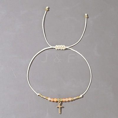 Natural Sunstone Braided Bead Bracelets KA2676-4-1