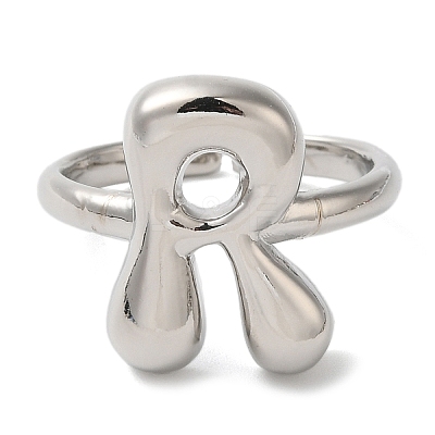 Initials Brass Open Cuff Ring for Women RJEW-N046-02R-P-1