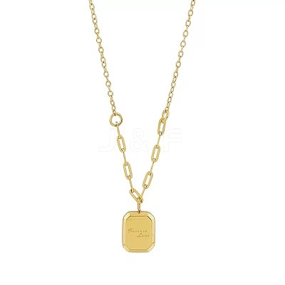 201 Stainless Steel Engraved Flower Rectangle Pendant Necklaces for Women WG2AA63-01-1