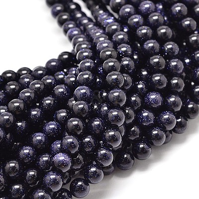 Synthetic Blue Goldstone Round Bead Strands G-P075-50-8mm-1