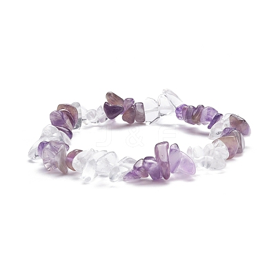 Natural Amethyst & Quartz Crystal Chips Beads Stretch Bracelet for Women BJEW-AL00003-18-1