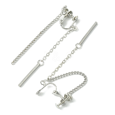 Rertangle Alloy Chain Tassel Clip-on Earrings for Women Men EJEW-C093-02P-1