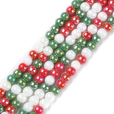 Christmas Theme Opaque Electroplate Glass Beads Strands X-GLAA-P056-4mm-A02-1