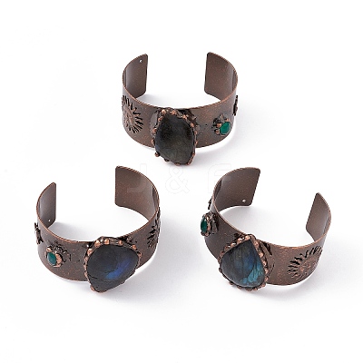 Natural Labradorite Open Cuff Bangles BJEW-A130-01-1