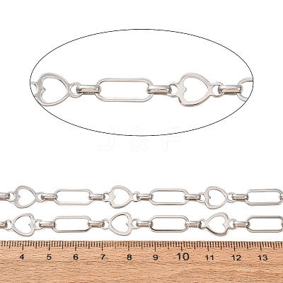 304 Stainless Steel Rectangle & Heart Link Chains SA-CBAE0F2-06P-1