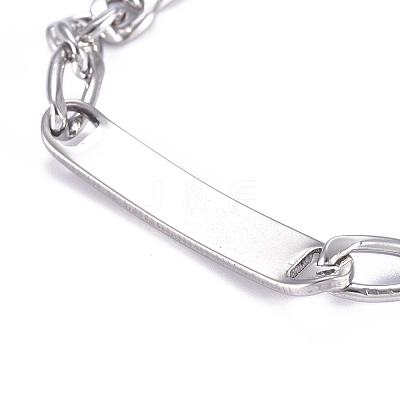 667 Stainless Steel Figaro Chain ID Bracelets LS-BJEW-G631-05P-1-1