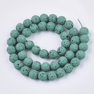 Spray Painted Natural Lava Rock Beads Strands G-N0324-B-03-1