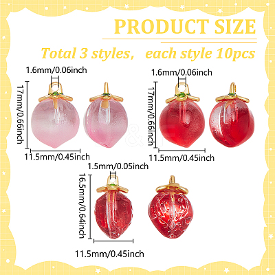 30Pcs 3 Styles Handmade Lampwork Fruit Pendants LAMP-WR0001-05-1