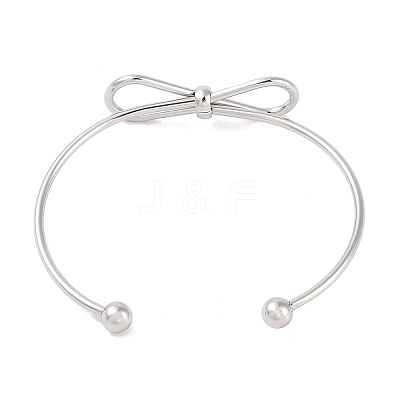 Non-Tarnish Bowknot 304 Stainless Steel Open Cuff Bangles for Women BJEW-Z064-04P-1