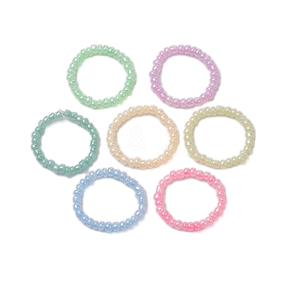 Macaron Ceylon Round Glass Seed Beads Stretch Rings for Women RJEW-JR00701-1