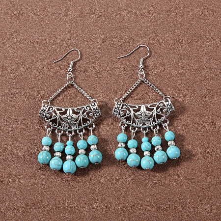 Bohemian tassel turquoise earrings JU8957-16-1