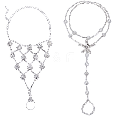 4Pcs 2 Styles Alloy Clear Rhinestone Anklets for Women AJEW-BBC0002-39-1