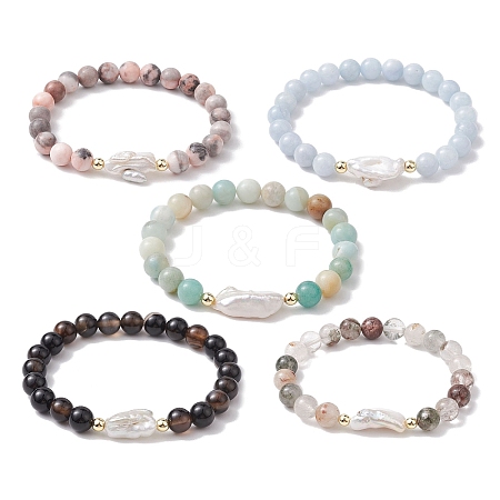 8mm Round Mixed Gemstone Beaded Stretch Bracelets BJEW-JB10309-1