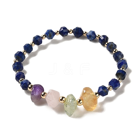 Faceted Natural Lapis Lazuli Stretch Beaded Bracelets BJEW-P318-01G-05-1