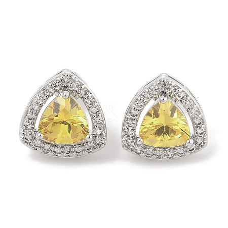 Brass Pave Cubic Zirconia Triangle Stud Earrings for Women EJEW-I304-22P-01-1