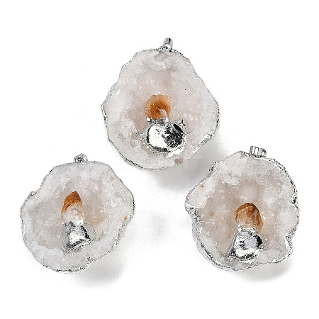 Natural Yellow Quartz & Druzy Agate Geode Pendants G-G162-02P-02-1