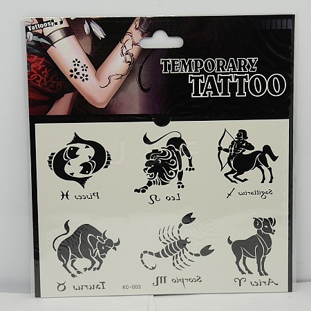 Cool Body Art Mixed Constellation/Zodiac Sign Shapes Removable Fake Temporary Tattoos Paper Stickers AJEW-O006-12-1