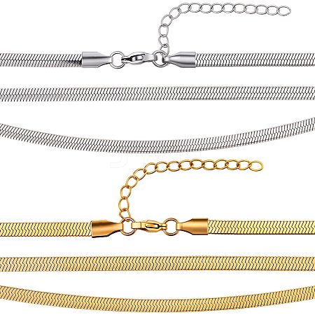 4Pcs 2 Colors 304 Stainless Steel Herringbone Chain Necklaces NJEW-BBC0001-45-1