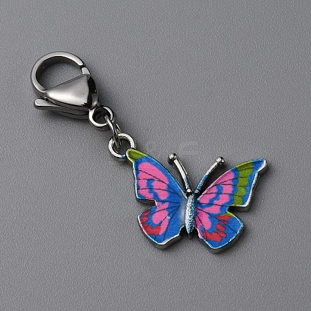 Butterfly Alloy Enamel Pendant Decoration HJEW-WH0042-73A-1