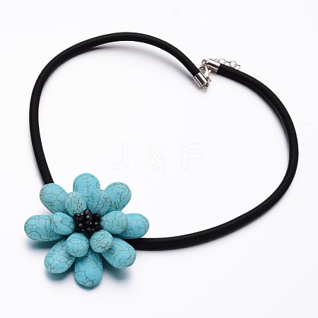 Perfect Dyed Natrual Howlite Flower Pendant Necklaces NJEW-I201-07B-1