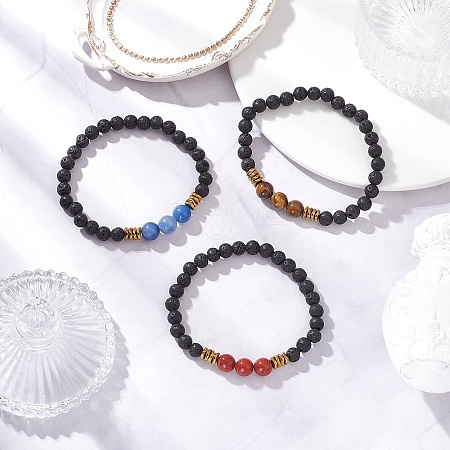 Natural & Synthetic Gemstone Round Beaded Stretch Bracelets for Men Women BJEW-JB12263-1
