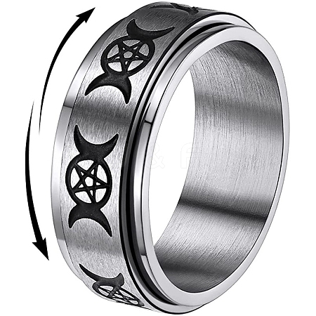 Non-Tarnish Triple Moon Goddess Stainless Steel Rotating Finger Ring X-PW-WG65299-03-1