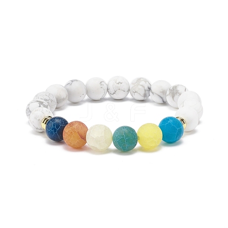 Synthetic Howlite & Weathered Agate(Dyed) Round Beaded Stretch Bracelet BJEW-JB08399-01-1