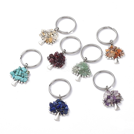Chip Natural & Synthetic Gemstone Keychain Sets KEYC-JKC00219-1