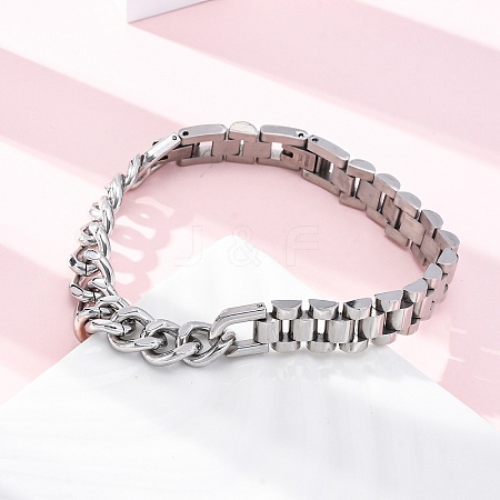 304 Stainless Steel Cuban Link & Panther chain Bracelets for Women Men BJEW-R018-11P-1