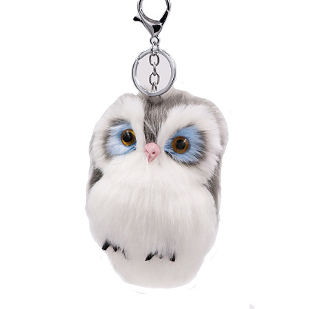 Imitation Rabbit Fur Owl Pendant Keychain ANIM-PW0003-053E-1