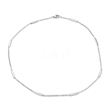 304 Stainless Steel Rectangle Link Chain Necklace NJEW-K249-04P-1