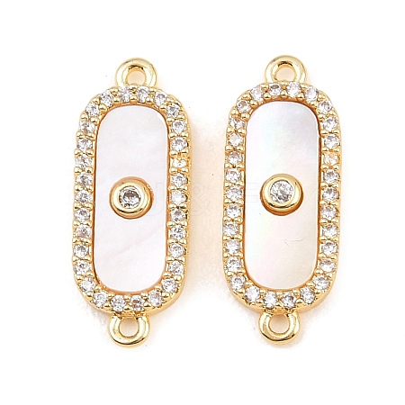 Brass Micro Pave Clear Cubic Zirconia Oval Connector Charms KK-Z140-04G-1