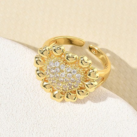 Brass Micro Pave Cubic Zirconia Cuff Open Rings for Women CU-CBA760A-13A-G-1