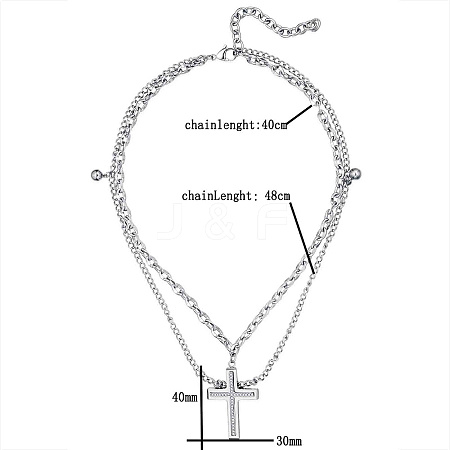 Non-Tarnish Stainless Steel Double Layer Cross Pendant Necklaces EZ1696-1