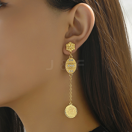 Alloy Rhinestone Tassel Coin Stud Earrings RB9755-1