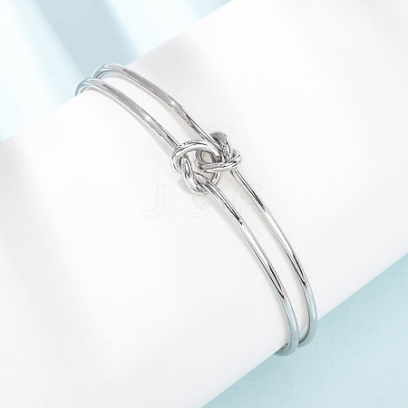 304 Stainless Steel Double Layers Cuff Bangles for Women BJEW-Z165-01P-1
