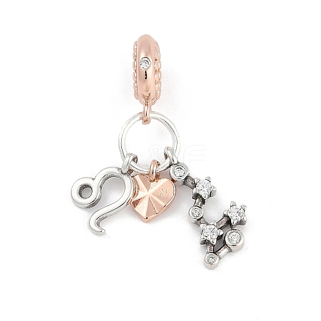 Brass Pendants with Cubic Zirconia European Beads LS-KK-Q015-01G-1