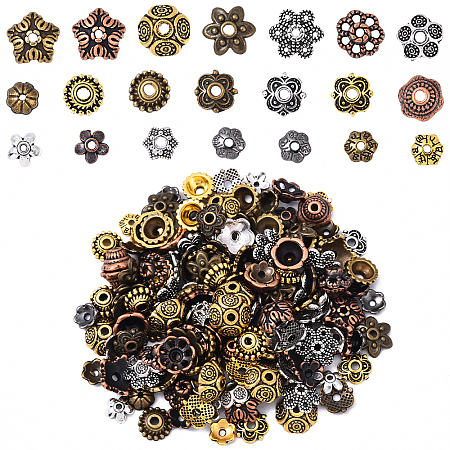 200Pcs 20 Styles Tibetan Style Alloy Flower Bead Caps TIBE-YW0001-87-1