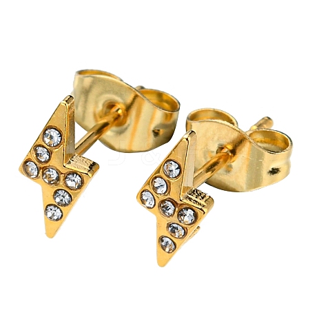 PVD Vacuum Plating 304 Stainless Steel Stud Earrings with Rhinestone for Women STAS-D087-20G-1