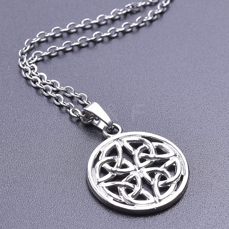 201 Stainless Steel Flat Round with Viking Knot Pendant Necklaces for Women Men FS-WGDB207-01-1