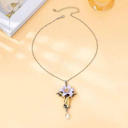 Alloy Enamel Cross Flower Pendant Necklaces for Women WGCE41D-02-1
