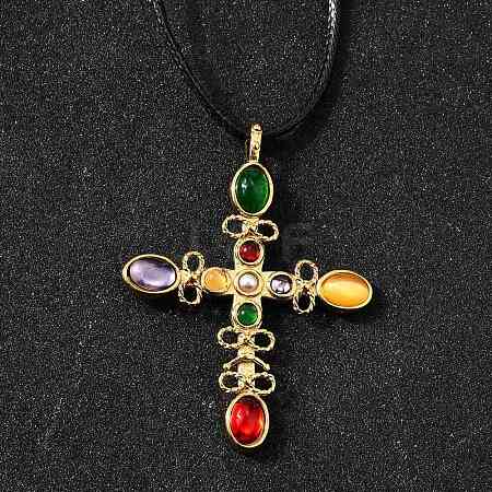304 Stainless Steel Cubic Zirconia Pendant Necklaces NJEW-H070-03G-1